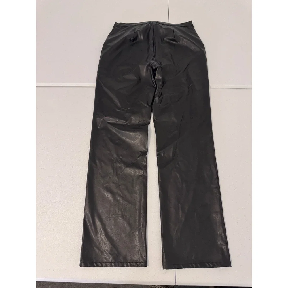 Ravel‎ Black Faux Leather High Waisted Straight Leg Pants Women Size L y2k u3